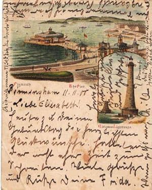 Seller image for Zwei Ansichten (The Pier, Eddystone Lighthouse). Ansichtskarte in Farblithographie. Unleserlich abgestempelt da die Briefmarke entfernt wurde, datiert 11.11.1900. for sale by Antiquariat Heinz Tessin