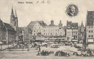 Marktplatz. Oben rechts kleines Portrait des Oberbürgermeisters Dr.von Schuh. Ansichtskarte in Li...