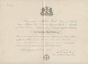 für Carl Moritz Heinrich Bartels zum Lieutenant der 8. Compagnie des 2. Bataillons. Handschriftli...