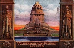 Völkerschlacht-Denkmal. Farbige Ansichtskarte. Abgestempelt Leipzig 18.10.1913 (Weihe des Völkers...