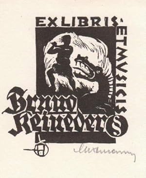 Bild des Verkufers fr Exlibris fr Bruno Reineder (Ex Musicis). Holzschnitt von Leopold Hofmann, unten rechts mit Bleistift signiert. zum Verkauf von Antiquariat Heinz Tessin