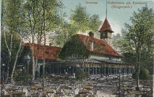 Bild des Verkufers fr Kaffeehaus am Emmasee (Brgerpark). Farbige Ansichtskarte. Ungebraucht, Rckseite beschriftet. zum Verkauf von Antiquariat Heinz Tessin