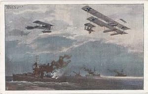 Bild des Verkufers fr Wasserflugzeuge ber der englischen Flotte. Farbige Postkarte nach einem Gemlde von Hans Rudolf Schulze. Ungelaufen. zum Verkauf von Antiquariat Heinz Tessin