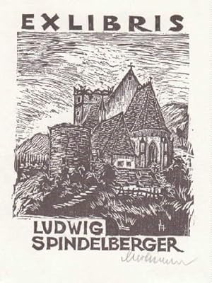 Bild des Verkufers fr Exlibris fr Ludwig Spindelberger. Holzschnitt von Leopold Hofmann, unten rechts mit Bleistift signiert. zum Verkauf von Antiquariat Heinz Tessin