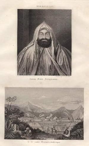 Portrait des Sultan Muley Abberrchaman, darunter Ansicht des K.K. Oester. Gesandtschaftslages. St...