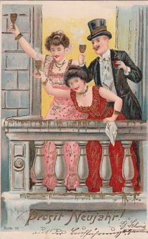 Seller image for Prosit Neujahr !. Gepr�gte Postkarte in farbiger Lithographie. Abgestempelt Celle 09.01.1904. for sale by Antiquariat Heinz Tessin