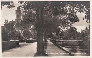 Brigach und Evangelische Kirche. Photopostkarte. Abgestempelt Donaueschingen 10.07.1928.