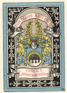 Seller image for Exlibris fr Carl G.F.Langenscheidt. Farbiger Klischedruck von Adolf Matthias Hildebrandt. for sale by Antiquariat Heinz Tessin
