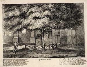 Ottensen - Klopstocks Grab. Unsignierter Kupferstich mit 7-zeiligem Gedicht unter der Darstellung.