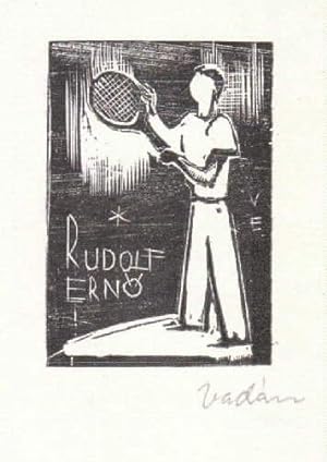 Exlibris für Rudolf Ernö. Original-Holzschnitt von Imre Vadász, rechts unten mit Bleistift signiert.