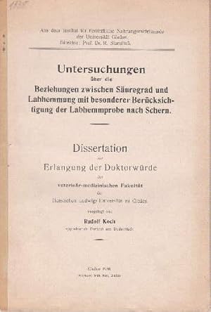 Untersuchungen über die Beziehungen zwischen Säuregrad und Labhemmung mit besonderer Berücksichti...