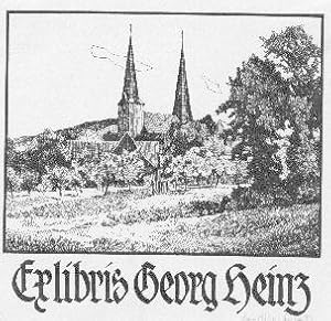 Bild des Verkufers fr Exlibris fr Georg Heinz. Klischeedruck von Hans Schfer, mit Bleistift signiert. zum Verkauf von Antiquariat Heinz Tessin