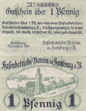 Gutschein des Hafenbetriebs-Verein in Hamburg e.V. über 1 Pfennig.