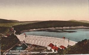 Seller image for Waldecker Talsperre. Blick auf Sperrmauer von den Felsklippen  Schillingruhe" aus. Ansichtskarte in farbigem Lichtdruck. Ungelaufen. for sale by Antiquariat Heinz Tessin