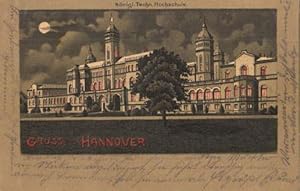 Bild des Verkufers fr Gruss aus Hannover. Knigl. Techn. Hochschule. Ansichtskarte in farbiger Lithographie. Abgestempelt Bahnpost Hannover-Bremen 16.06.1901. zum Verkauf von Antiquariat Heinz Tessin