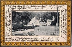 i.H. Ansichtskarte in Lichtdruck mit geprägter farbiger Bordüre. Abgestempelt Mägdesprung 1910.