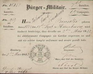 des Hamburger Bürger-Militair`s. 7. Bataillon, 1. Compagnie. Für Johann Carl Friedrich Benecke, g...