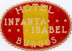 Bild des Verkufers fr Hotel Infanta Isabel, Burgos. In rot und gelb gedruckt, Rckseite mit Gummierung. Unbenutzt. zum Verkauf von Antiquariat Heinz Tessin