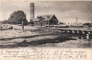 Partie mit dem Leuchtturm. Ansichtskarte in Lichtdruck. Abgestempelt Travemünde 17.07.1905.