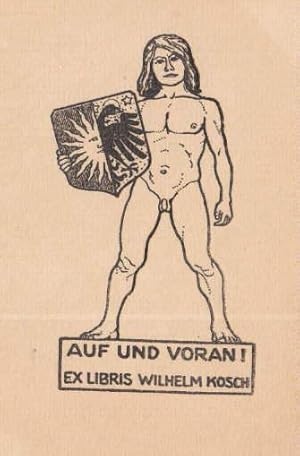 Imagen del vendedor de Exlibris fr Wilhelm Kosch (Auf und Voran !). Klischedruck von Hermann Pfeiffer. a la venta por Antiquariat Heinz Tessin