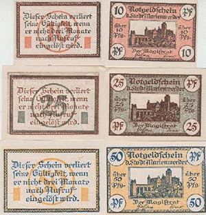 Notgeldschein der Stadt Marienwerder. 3 Scheine über 10, 25 und 50 Pfennig.