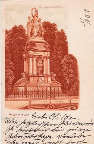 Imagen del vendedor de Kriegerdenkmal. Farbige Ansichtskarte, in rotbraun gedruckt. Abgestempelt Hannover 28.05.1900. a la venta por Antiquariat Heinz Tessin