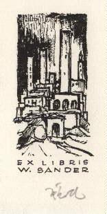Imagen del vendedor de Exlibris fr W.Sander. Original-Lithographie von Rudolf Koch, unten mit Bleistift signiert. a la venta por Antiquariat Heinz Tessin