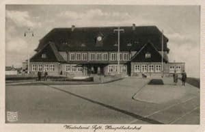 Westerland-Sylt. Hauptbahnhof. Ansichtskarte in schwarz-weiß.