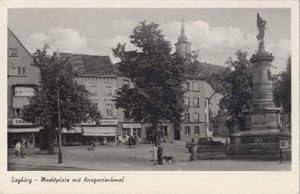 Marktplatz mit Kriegerdenkmal. Photopostkarte. Abgestempelt Hennef 08.05.1951.