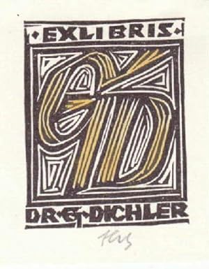 Bild des Verkufers fr Exlibris fr Dr. G. Dichler. Kolorierter Holzschnitt von Otto Feil, Wien, unten mit Bleistift signiert. zum Verkauf von Antiquariat Heinz Tessin