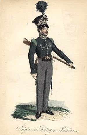 Jäger des Bürger-Militairs. Kolorierte Lithographie im Verlag Berendsohn.