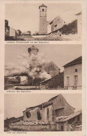 Seller image for Drei Ansichten (Leintry (Frankreich) vor der Explosion; whrend der Explosion; nach der Explosion). Ansichtskarte in brunlichem Lichtdruck. Abgestempelt K.D.Feldpost-Expedition, 7. Cavall.-Div. 99 ohne Jahr. for sale by Antiquariat Heinz Tessin