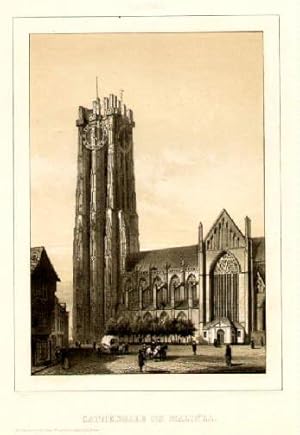 Cathédrale de Malines. Getönte Lithographie von P.Degobert.