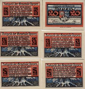 Imagen del vendedor de Notgeld der Gemeinde Appen. Komplette Serie von 6 farbigen Notgeldscheinen. (2 x 25 Pf., 2 x 50 Pf., 2 x 75 Pf.). a la venta por Antiquariat Heinz Tessin