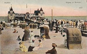 Aufgang zur Seebrücke. Ansichtskarte in farbigem Lichtdruck. Abgestempelt Ahlbeck 21.07.1905.