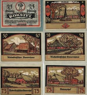 Notgeld der Gemeinde Borstel. Komplette Serie von 6 farbigen Notgeldscheinen. (2x25 Pf., 2x50 f.,...