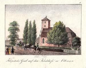 Klopstocks Grab auf dem Kirchhofe in Ottensen. Kolorierte Lithographie von Peter Suhr.