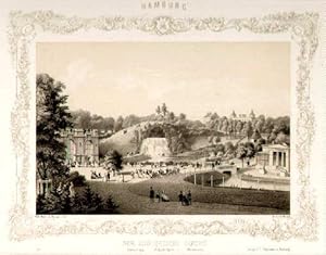 Der Zoologische Garten. Bärenzwinger. Getönte Lithographie mit ornamentaler Bordüre von Wilhelm H...