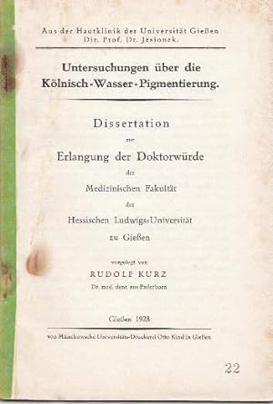 Imagen del vendedor de Untersuchungen ber die Klnisch-Wasser-Pigmentierung. Dissertation. a la venta por Antiquariat Heinz Tessin