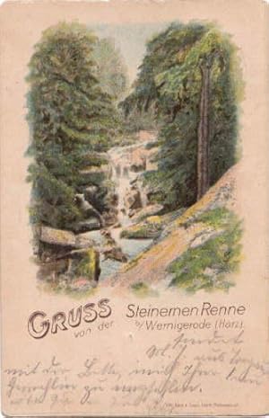 Seller image for Gruss von der Steinernen Renne b. Wernigerode (Harz). Ansichtskarte in Farblithographie. Abgestempelt Hasserode 17.06.1898. for sale by Antiquariat Heinz Tessin