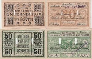 Notgeld der Städte Nürnberg und Fürth. 2 Scheine über 20 und 50 Mark.