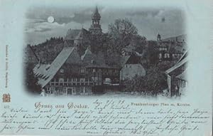 Seller image for Gruss aus Goslar. Frankenberger Plan m. Kirche. Ansichtskarte in Lichtdruck auf blulichem Papier (Mondscheinkarte). Abgestempelt Goslar 09.05.1898. for sale by Antiquariat Heinz Tessin