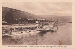 Image du vendeur pour Abfahrt des Salon-Dampfers  Kaiser Wilhelm" vor der Landungsstelle Hann. Mnden. Ansichtskarte in brunlichem Lichtdruck. Abgestempelt Bahnpost Nordhausen-Ottberger, Zug 287, August 1910, daneben Bordstempel  Kaiser Wilhelm". mis en vente par Antiquariat Heinz Tessin