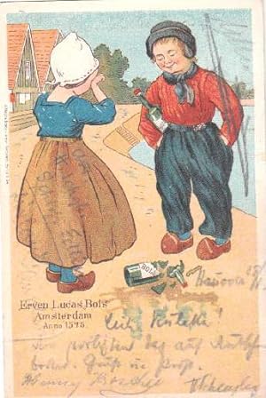 Erven Lucas Bols, Amsterdam. Farbige Postkarte. Abgestempelt Hannover 17.01.1908.
