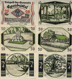 Notgeld der Gemeinde Egenbüttel. Komplette Serie von 6 farbigen Notgeldscheinen. (2x25 Pf., 2x50 ...