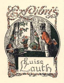 Bild des Verkufers fr Exlibris fr Luise Lauth. Farbiger Klischedruck von Oskar Schwindrazheim. zum Verkauf von Antiquariat Heinz Tessin