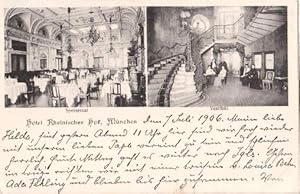 Bild des Verkufers fr Hotel Rheinischer Hof. Zwei Ansichten (Speisesaal, Vestibl). Ansichtskarte in Lichtdruck. Abgestempelt Mnchen 07.07.1906 zum Verkauf von Antiquariat Heinz Tessin