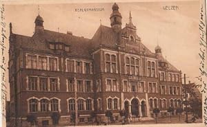 Seller image for Realgymnasium. Ansichtskarte in brunlichem Lichtdruck. Abgestempelt Uelzen 1910. for sale by Antiquariat Heinz Tessin