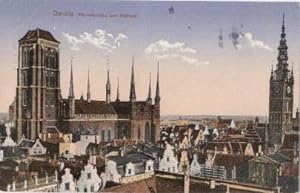 Bild des Verkufers fr Marienkirche mit Rathaus. Ansichtskarte in farbigem Lichtdruck. Abgestempelt Danzig 06.12.1915. zum Verkauf von Antiquariat Heinz Tessin