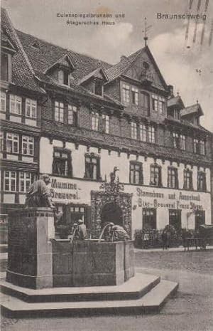 Seller image for Eulenspiegelbrunnen und Stegersches Haus. Ansichtskarte in Lichtdruck. Abgestempelt Braunschweig 04.07.1924. for sale by Antiquariat Heinz Tessin
